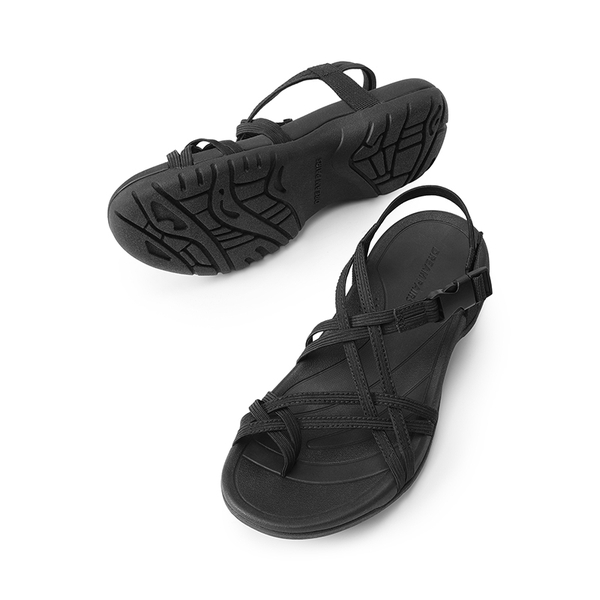 Arch Support Elastic Strap Athletic Sandals - ALL BLACK - 7