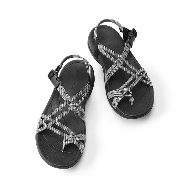 Arch Support Elastic Strap Athletic Sandals - BLACK WHITE - 6