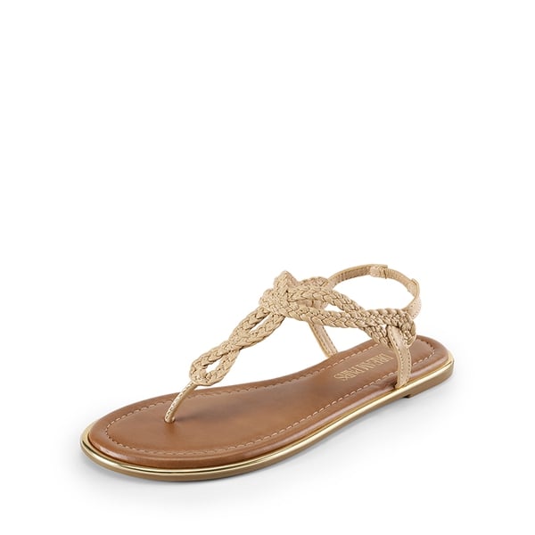 Comfortable T-Strap Thong Flat Sandals - NUDE -  0