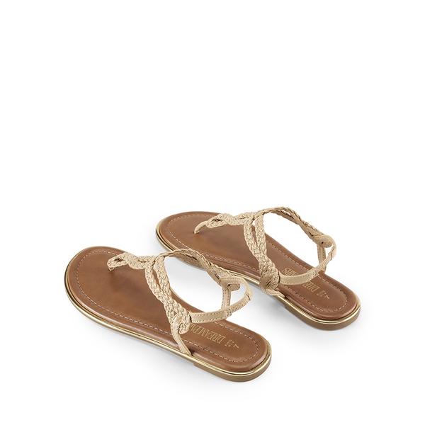 Comfortable T-Strap Thong Flat Sandals - NUDE - 5