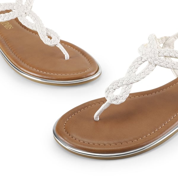 Comfortable T-Strap Thong Flat Sandals - WHITE - 6