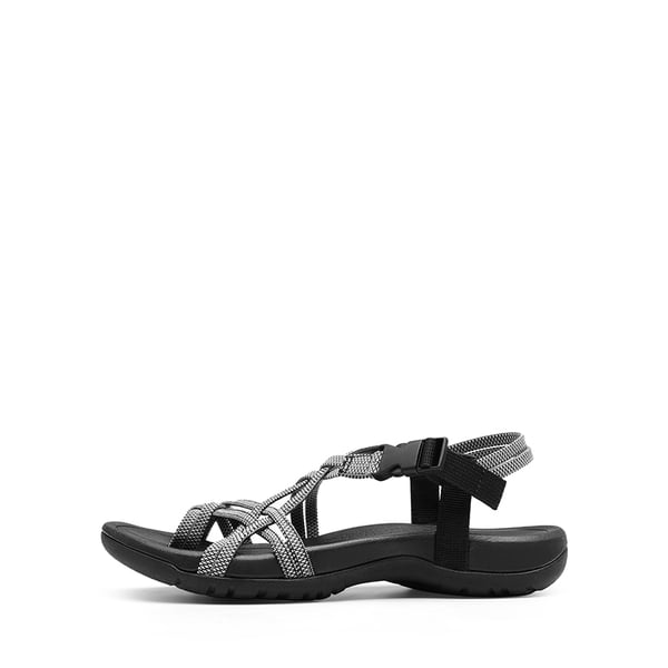 Arch Support Elastic Strap Athletic Sandals - BLACK WHITE - 3