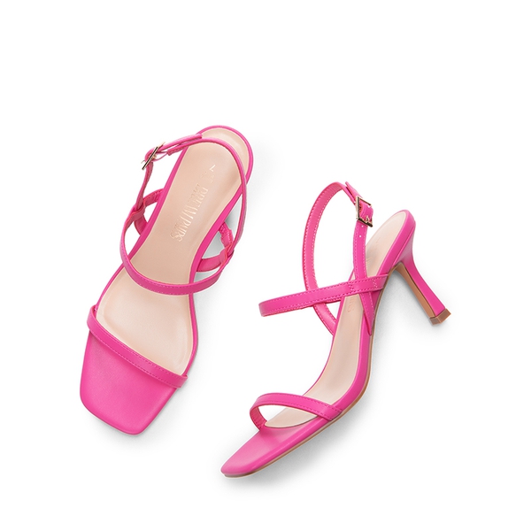 Ankle Strap Square-Toe Strappy Sandals - HOT PINK - 5