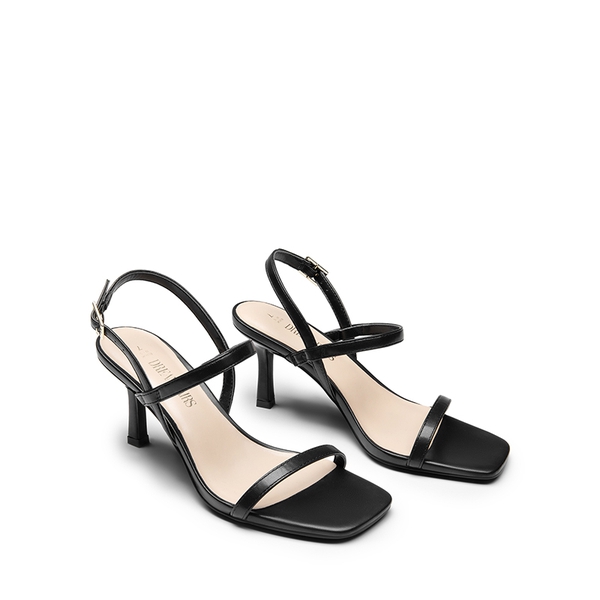 Ankle Strap Square-Toe Strappy Sandals - BLACK - 4