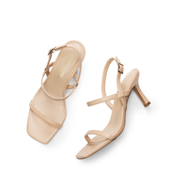 Ankle Strap Square-Toe Strappy Sandals - NUDE - 5