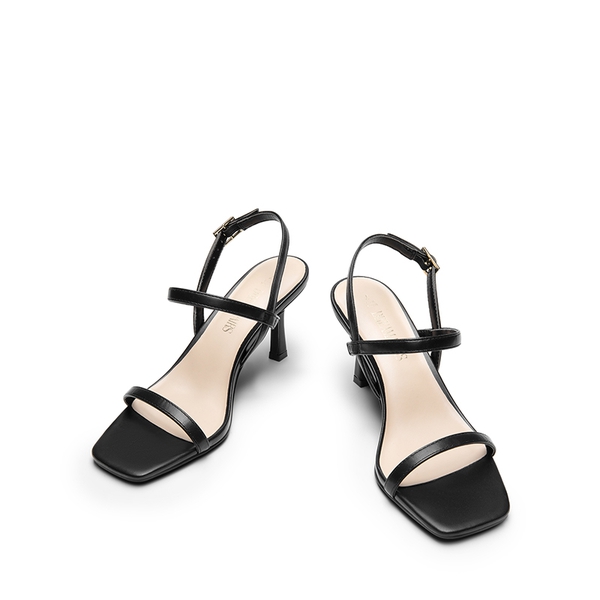 Ankle Strap Square-Toe Strappy Sandals - BLACK - 6