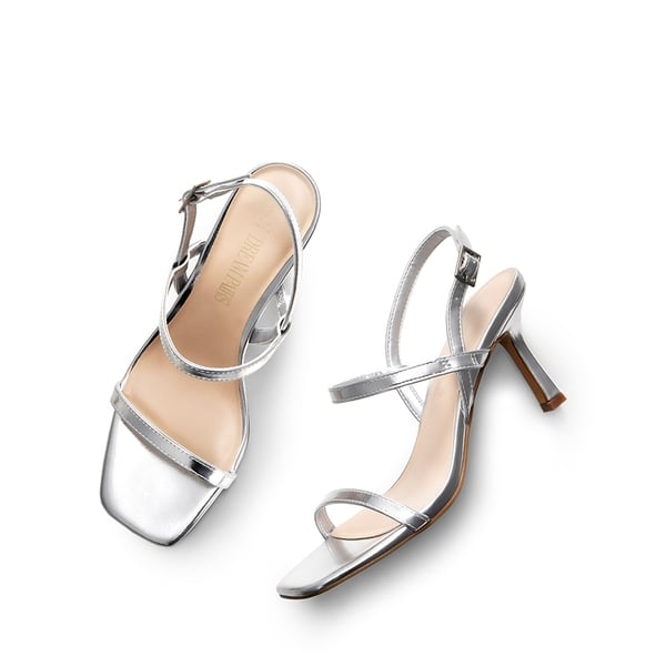 Ankle Strap Square-Toe Strappy Sandals - SILVER - 4
