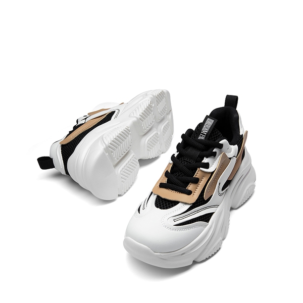 [Jaxon] Platform Lace Up Fashion Sneakers - BLACK/TAN - 6