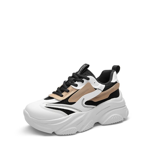[Jaxon] Platform Lace Up Fashion Sneakers - BLACK/TAN -  0