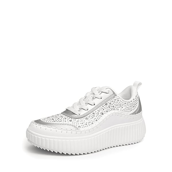 [Arch] Tweed-Effect Platform Fashion Sneakers - WHITE-RHINESTONE -  0