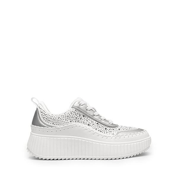 [Arch] Tweed-Effect Platform Fashion Sneakers - WHITE-RHINESTONE - 3