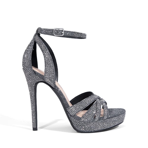  Rhinestone Platform Stiletto Sandals - BLACK GLITTER - 3