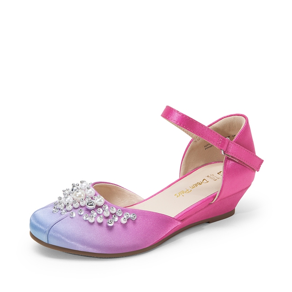 Girls Pearl Low Wedge Shoes - BLUE HOT PINK -  0