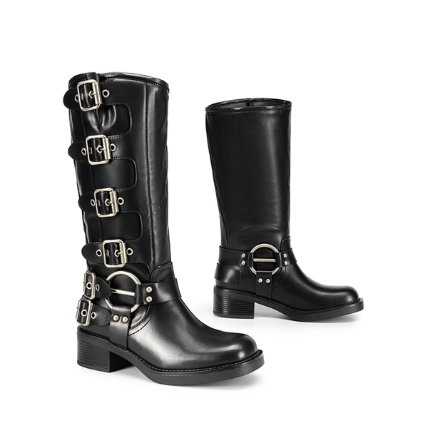 Square Toe Motorcycle Boots - BLACK - 6