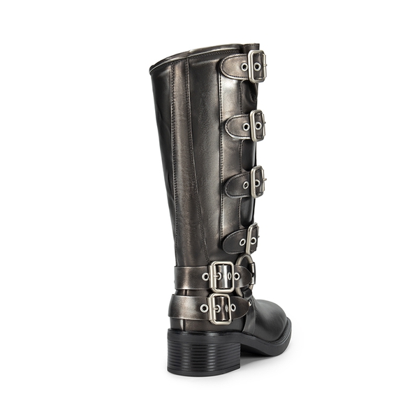 Square Toe Motorcycle Boots - SILVER - 4