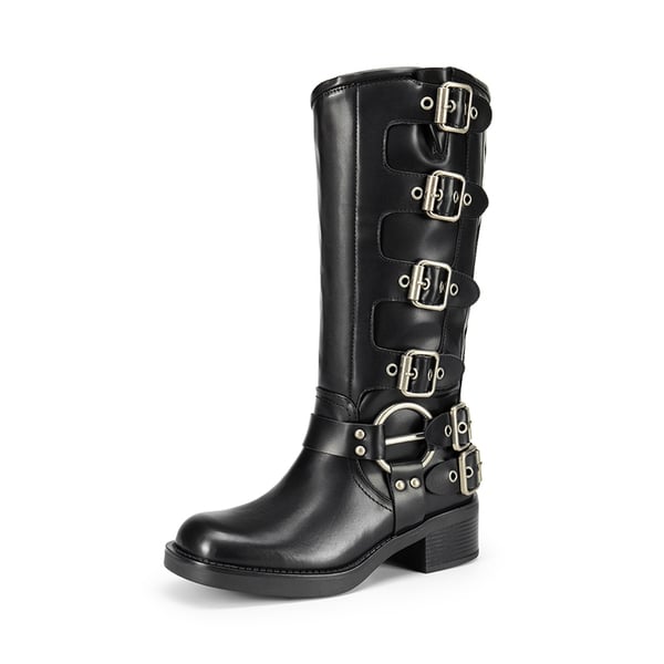 Square Toe Motorcycle Boots - BLACK -  0