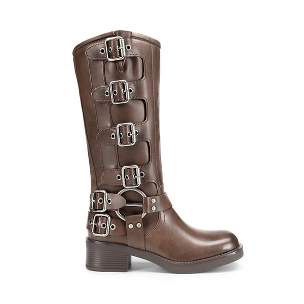 Square Toe Motorcycle Boots - TAN - 3