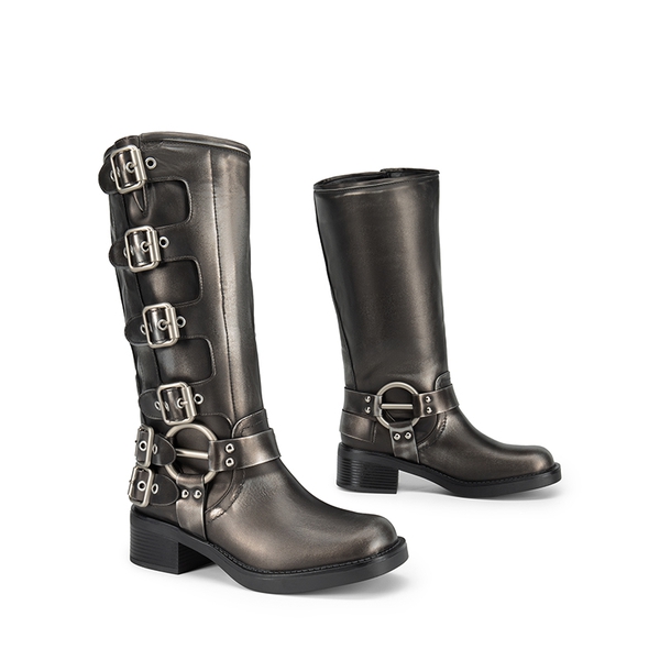 Square Toe Motorcycle Boots - SILVER - 6