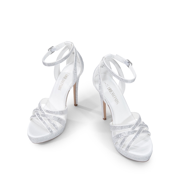  Rhinestone Platform Stiletto Sandals - WHITE SATIN - 6