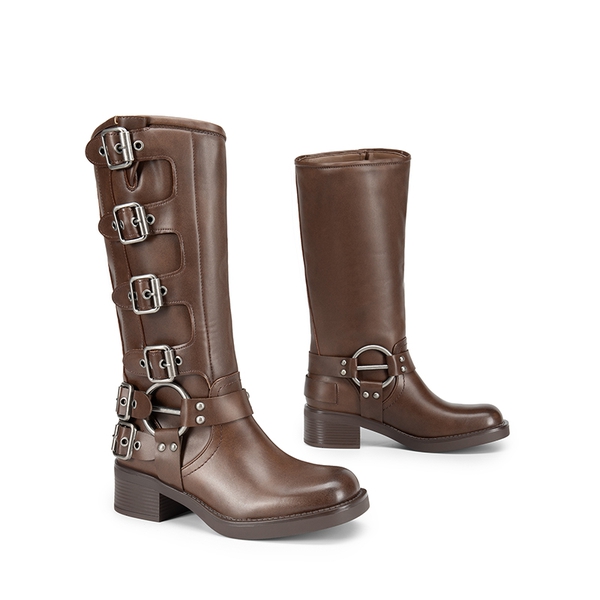 Square Toe Motorcycle Boots - TAN - 6