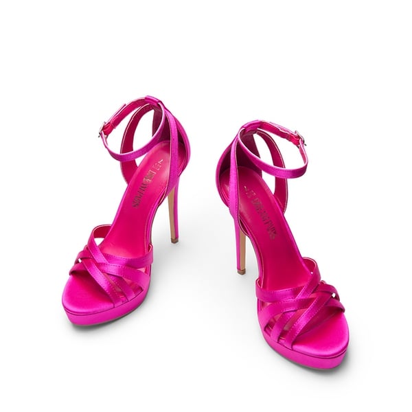  Rhinestone Platform Stiletto Sandals - HOT PINK SATIN - 6