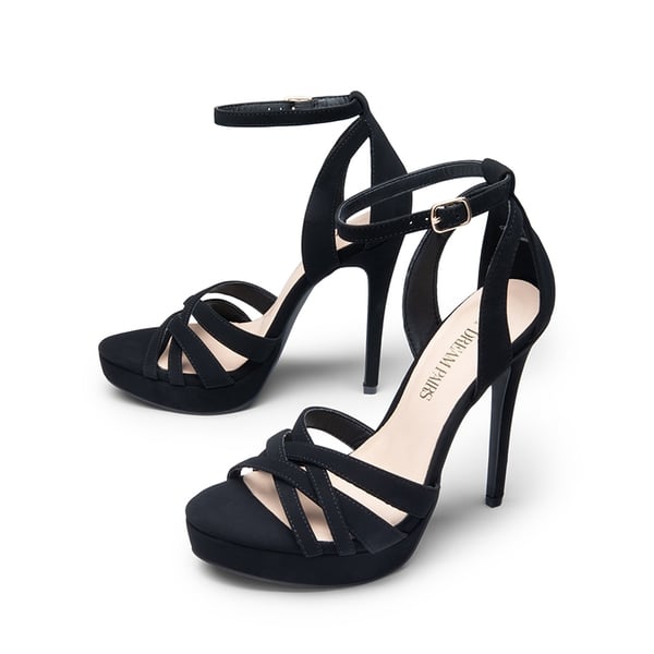  Rhinestone Platform Stiletto Sandals - BLACK NUBUCK - 5