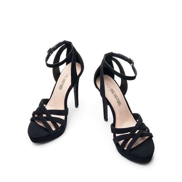  Rhinestone Platform Stiletto Sandals - BLACK NUBUCK - 6