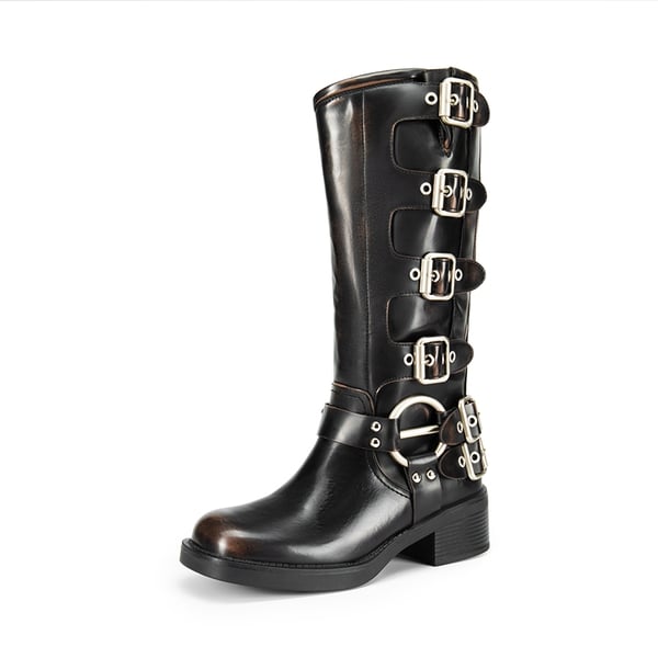 Square Toe Motorcycle Boots - BLACK BROWN -  0