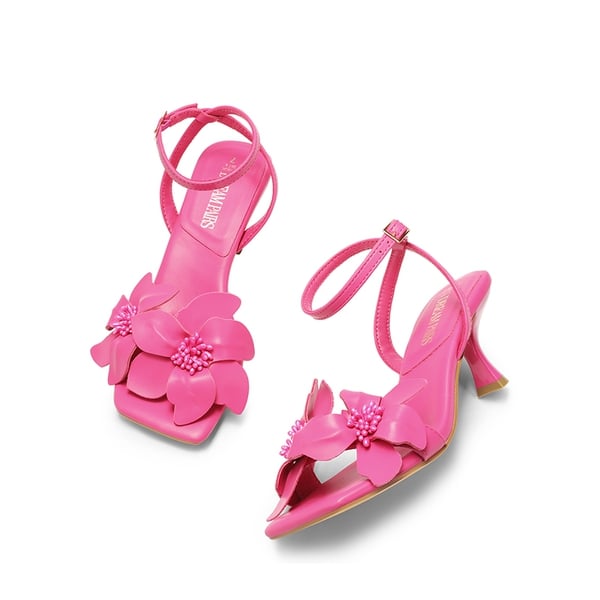 Flower Kitten Heel Sandals - HOT PINK-PU - 4