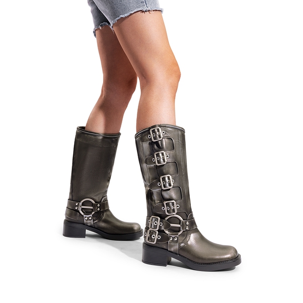 Square Toe Motorcycle Boots - SILVER - 1