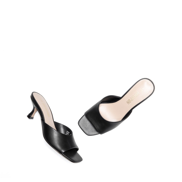 Square Toe Slip-On Heel Sandals - BLACK - 6
