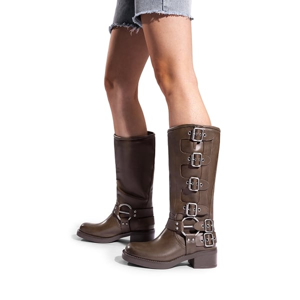 Square Toe Motorcycle Boots - TAN - 2