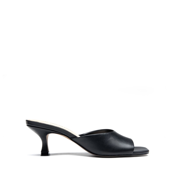 Square Toe Slip-On Heel Sandals - BLACK - 3