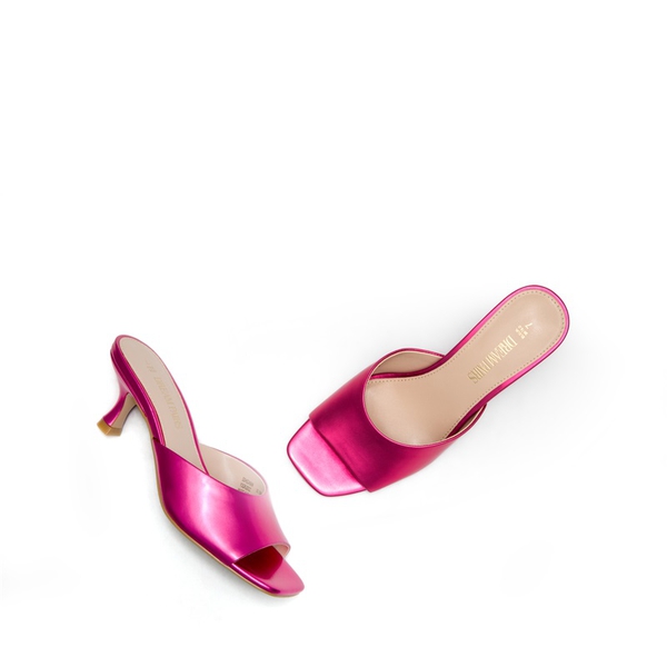 Square Toe Slip-On Heel Sandals - PINK-METALIC - 6