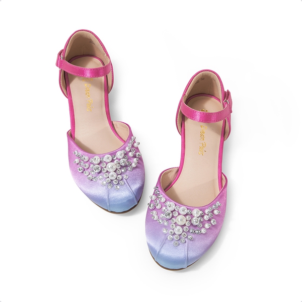 Girls Pearl Low Wedge Shoes - BLUE HOT PINK - 2