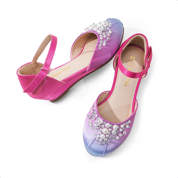 Girls Pearl Low Wedge Shoes - BLUE HOT PINK - 3