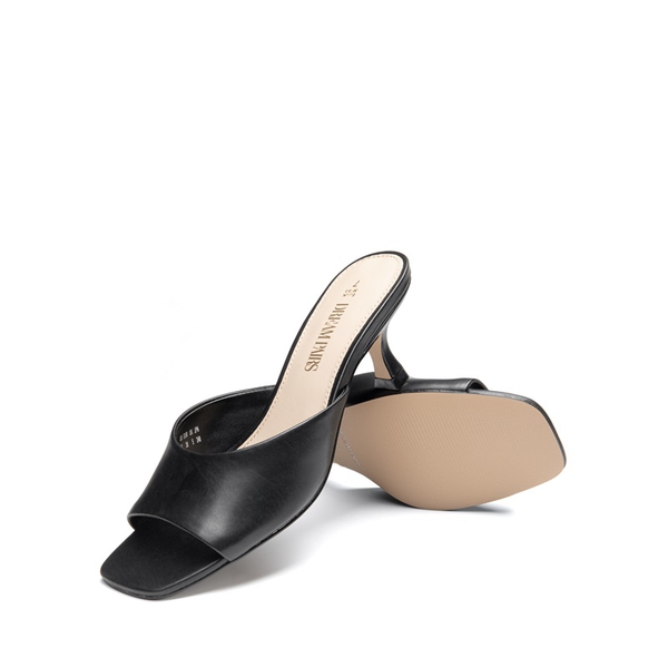 Square Toe Slip-On Heel Sandals - BLACK - 5