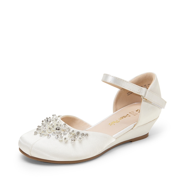 Girls Pearl Low Wedge Shoes - IVORY -  0