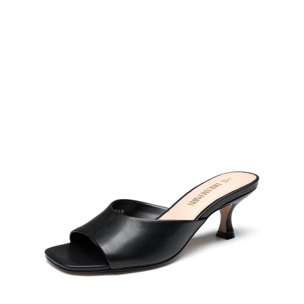 Square Toe Slip-On Heel Sandals - BLACK -  0