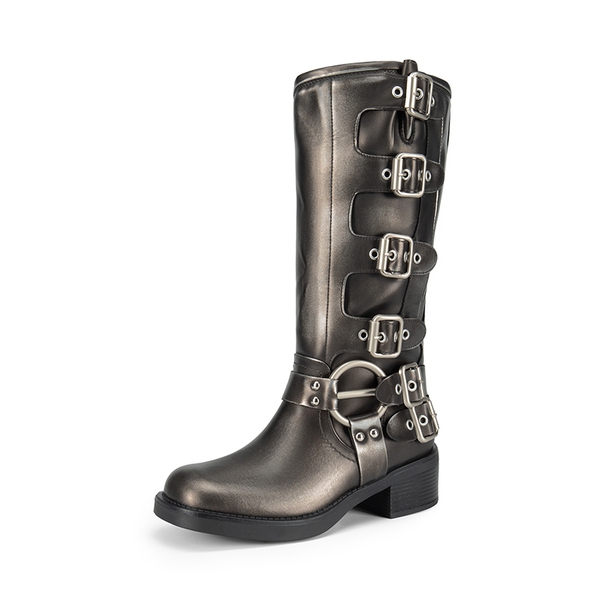 Square Toe Motorcycle Boots - SILVER -  0
