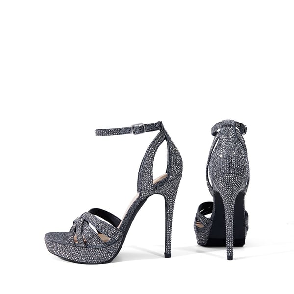  Rhinestone Platform Stiletto Sandals - BLACK GLITTER - 4