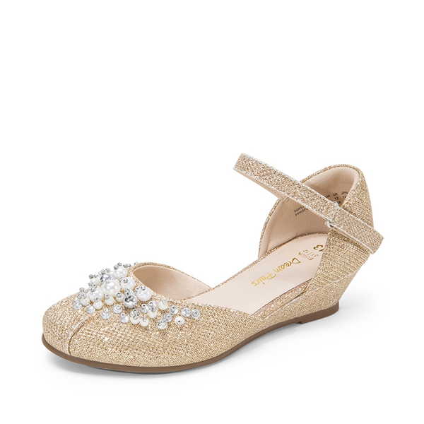Girls Pearl Low Wedge Shoes - GOLD-GLITTER -  0