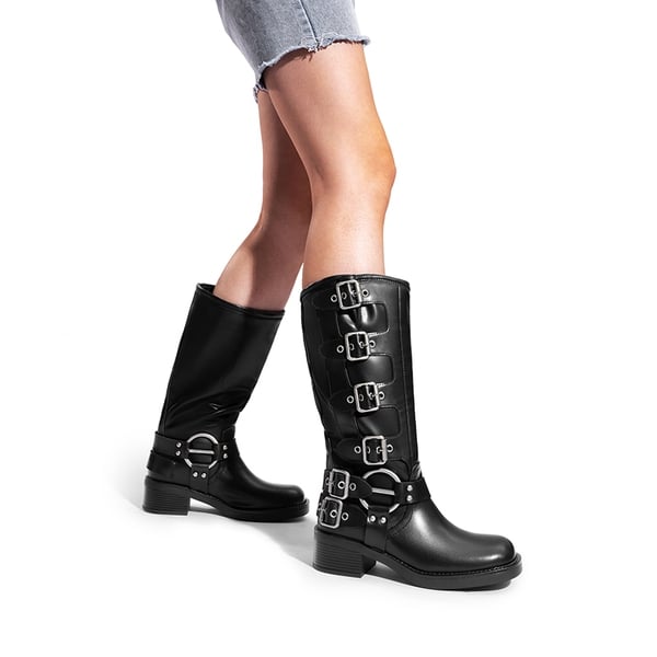Square Toe Motorcycle Boots - BLACK - 1