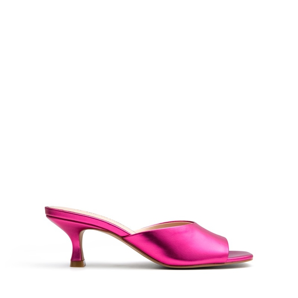 Square Toe Slip-On Heel Sandals - PINK-METALIC - 3