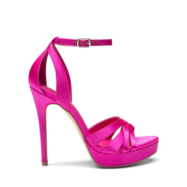  Rhinestone Platform Stiletto Sandals - HOT PINK SATIN - 3