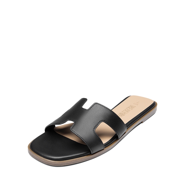 Cut-out Strap Light Sole Slide Sandals - BLACK -  0
