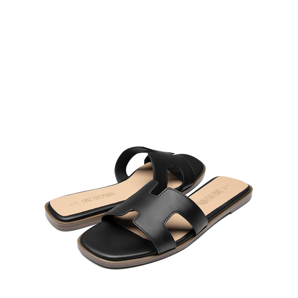 Cut-out Strap Light Sole Slide Sandals - BLACK - 5