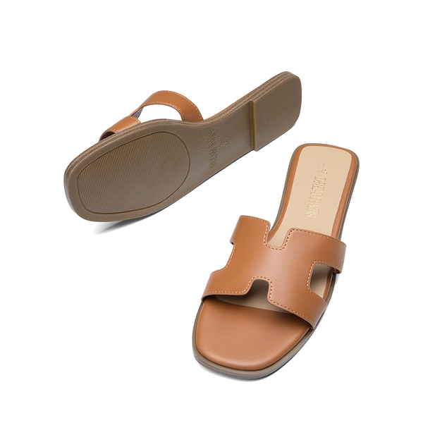 Cut-out Strap Light Sole Slide Sandals - BROWN - 6