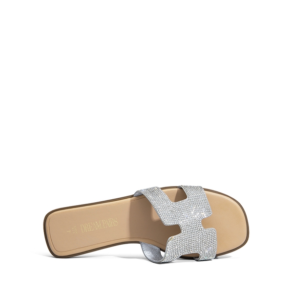 Cut-out Strap Light Sole Slide Sandals - SILVER-RHINESTONE - 4