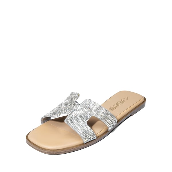 Cut-out Strap Light Sole Slide Sandals - SILVER-RHINESTONE -  0